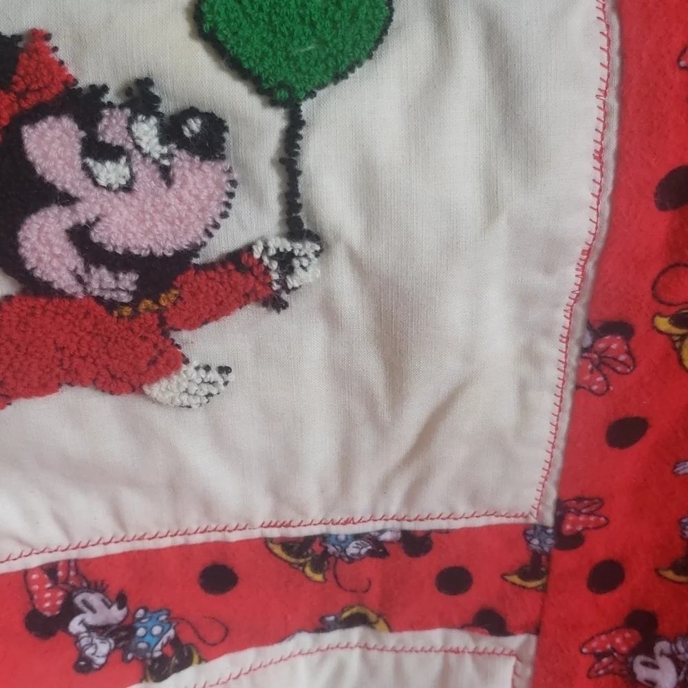Mickey and Minie  punch needle embroidery handmade baby quilt